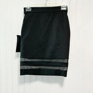 Bebe Size 0 Black Bandage Pencil Skirt Mesh Stripe Detail Bodycon Career